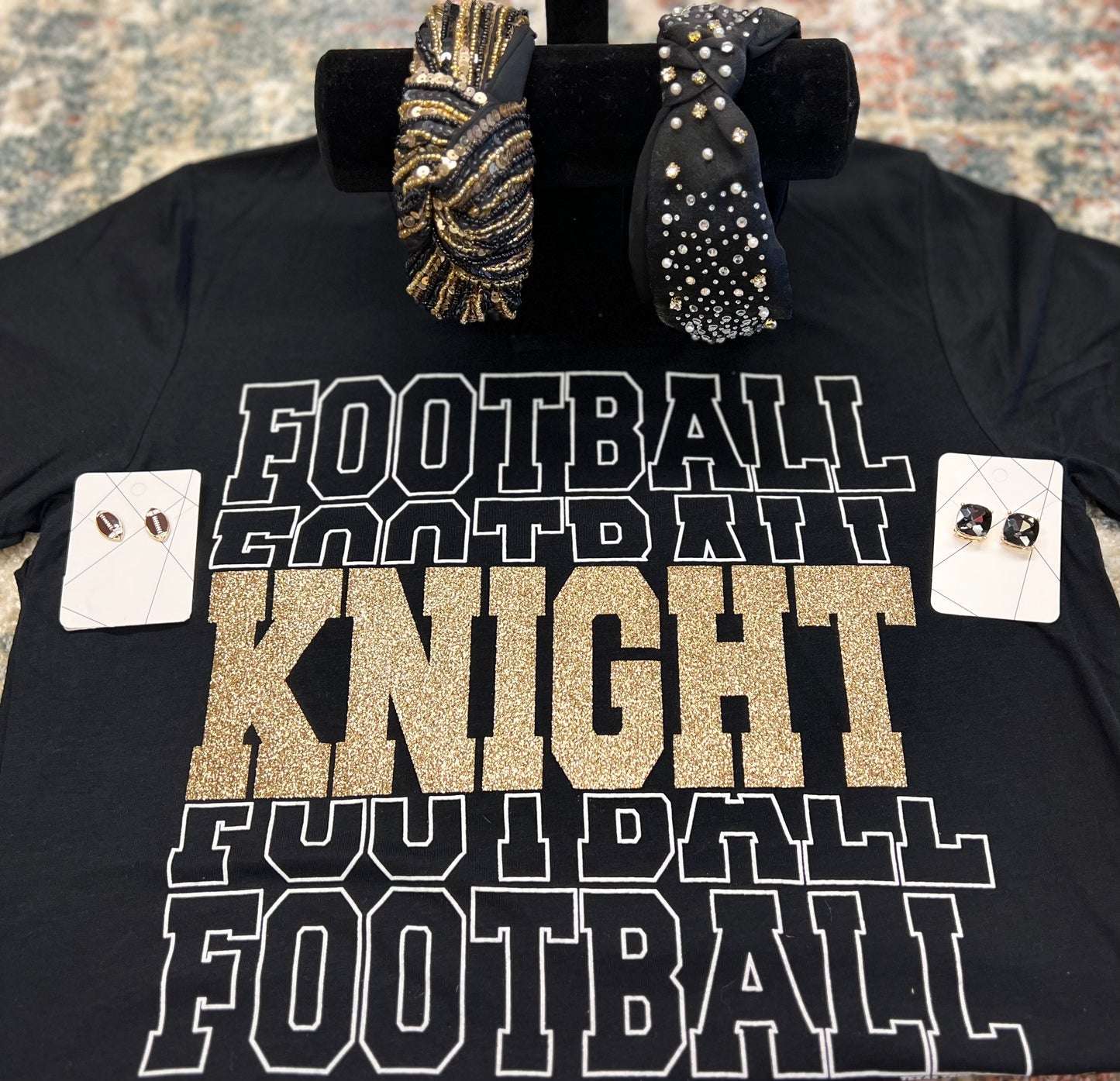 Knight Football Gold Glitter Tee- Sparkling Fan Apparel 