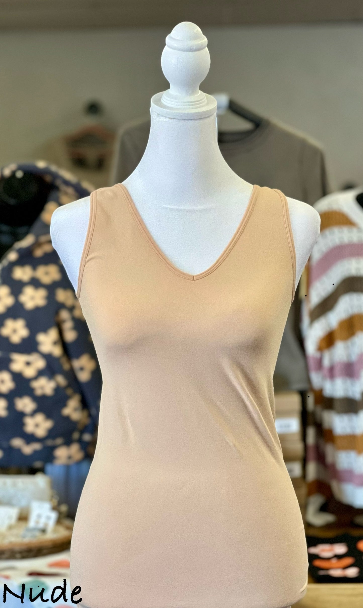 Reversible Sculpt & Polish Tank Top showcasing innovative shaping technology. Versatile design with options for scoop or v-neck. Ideal for a confident and elegant silhouette.