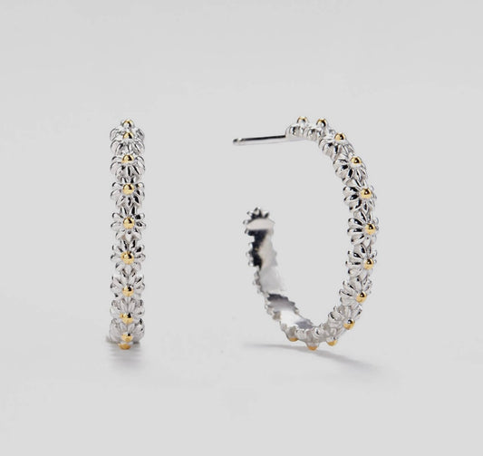 Daisy Hoop Earrings in 925 Sterling Silver