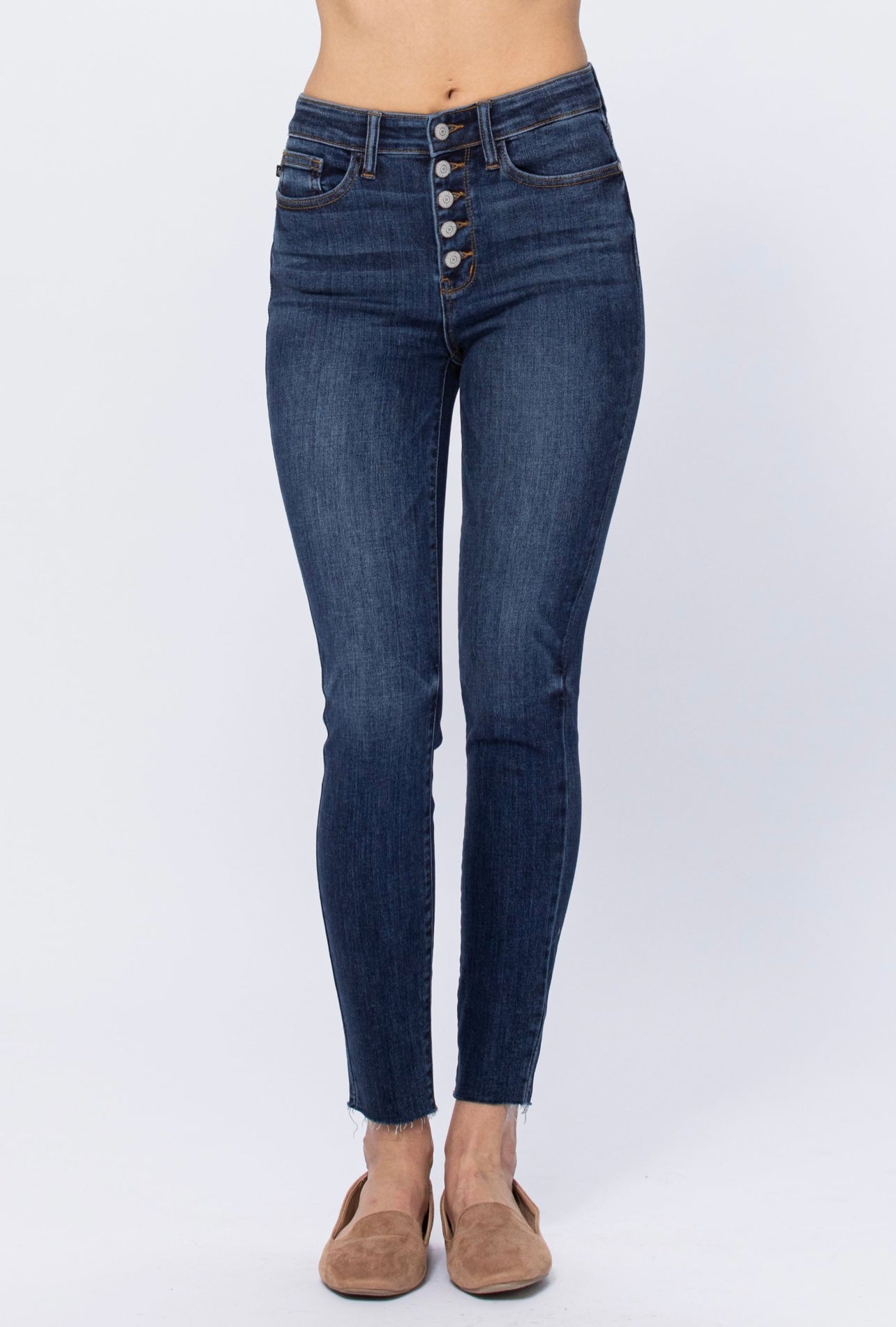 Judy Blue High Rise Button Fly Cut Off Skinny Jeans