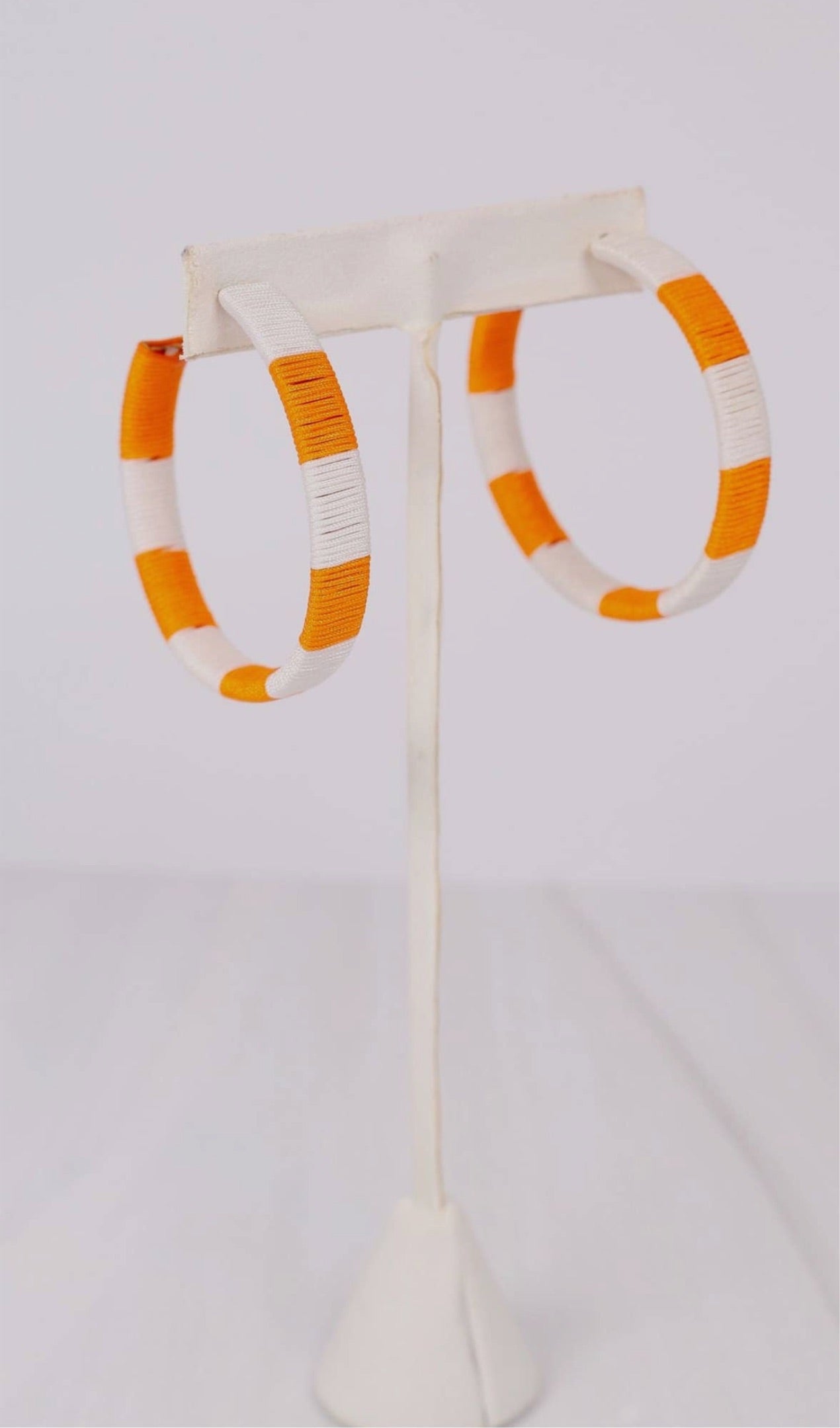 Orange Thread Wrapped Hoop Earrings