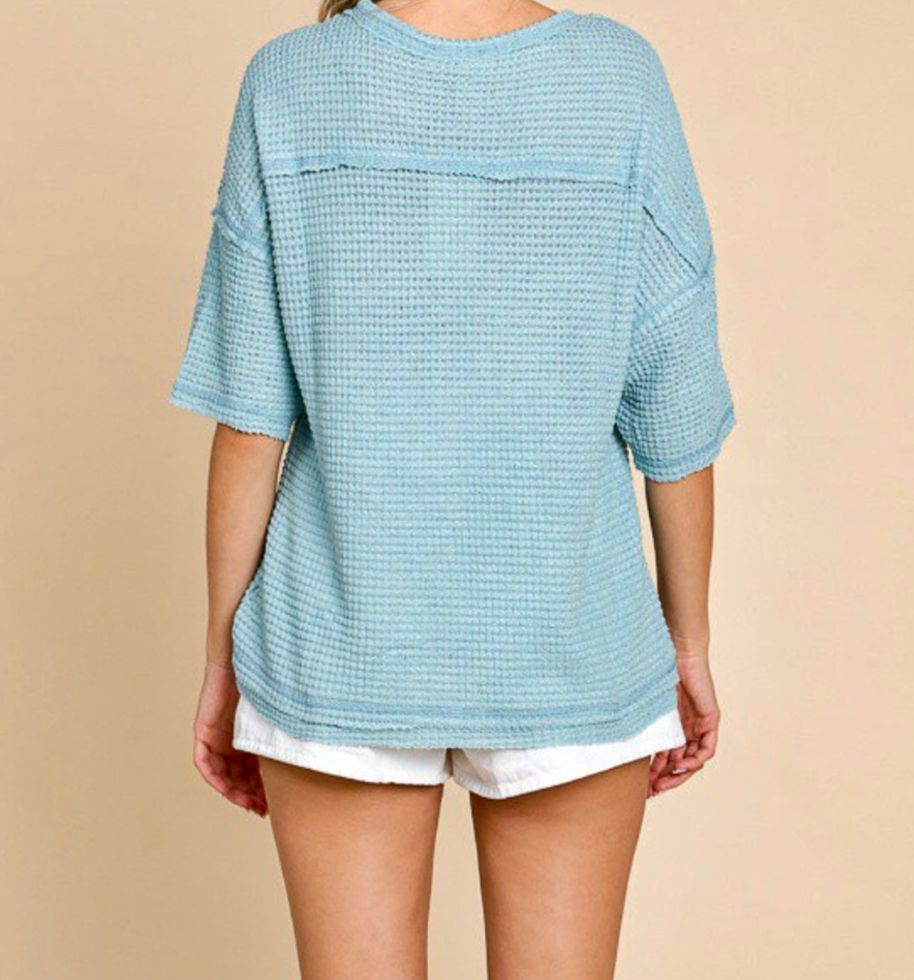 Waffle Knit Top with Pocket