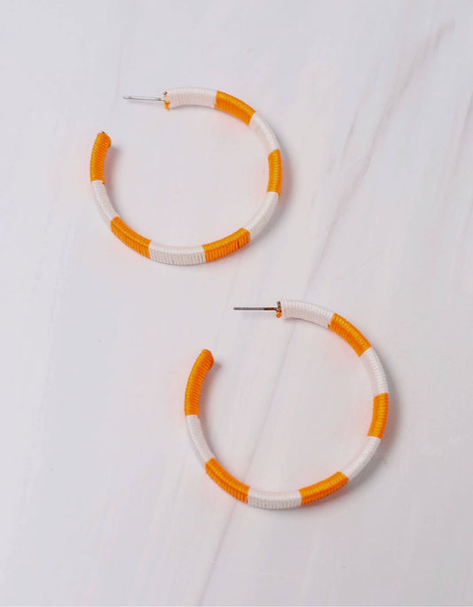 Orange Thread Wrapped Hoop Earrings