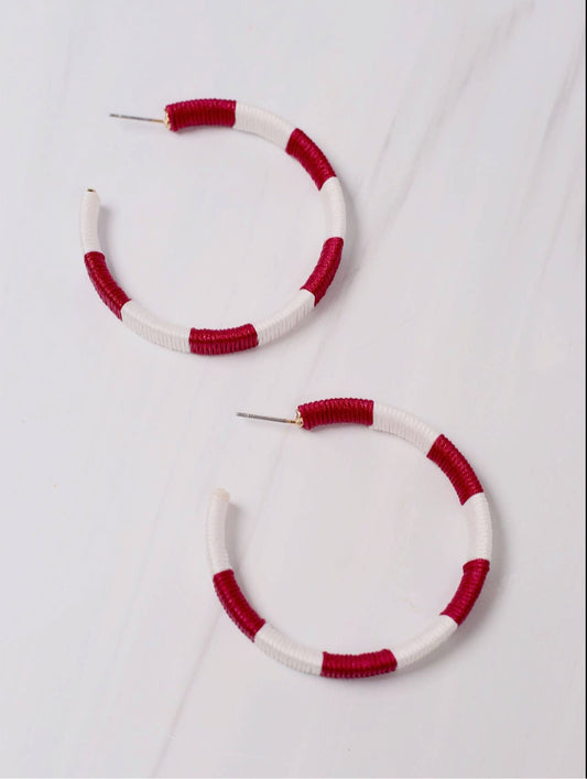 Thread Wrapped Maroon Hoop Earrings