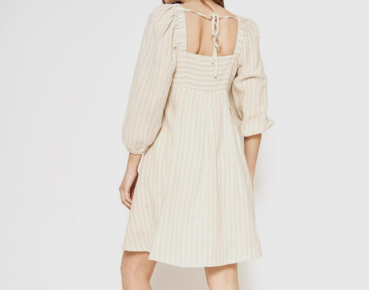 Striped Oatmeal Smocked Midi Dress