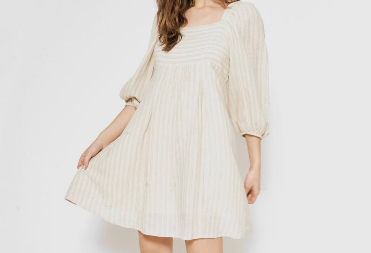 Striped Oatmeal Smocked Midi Dress