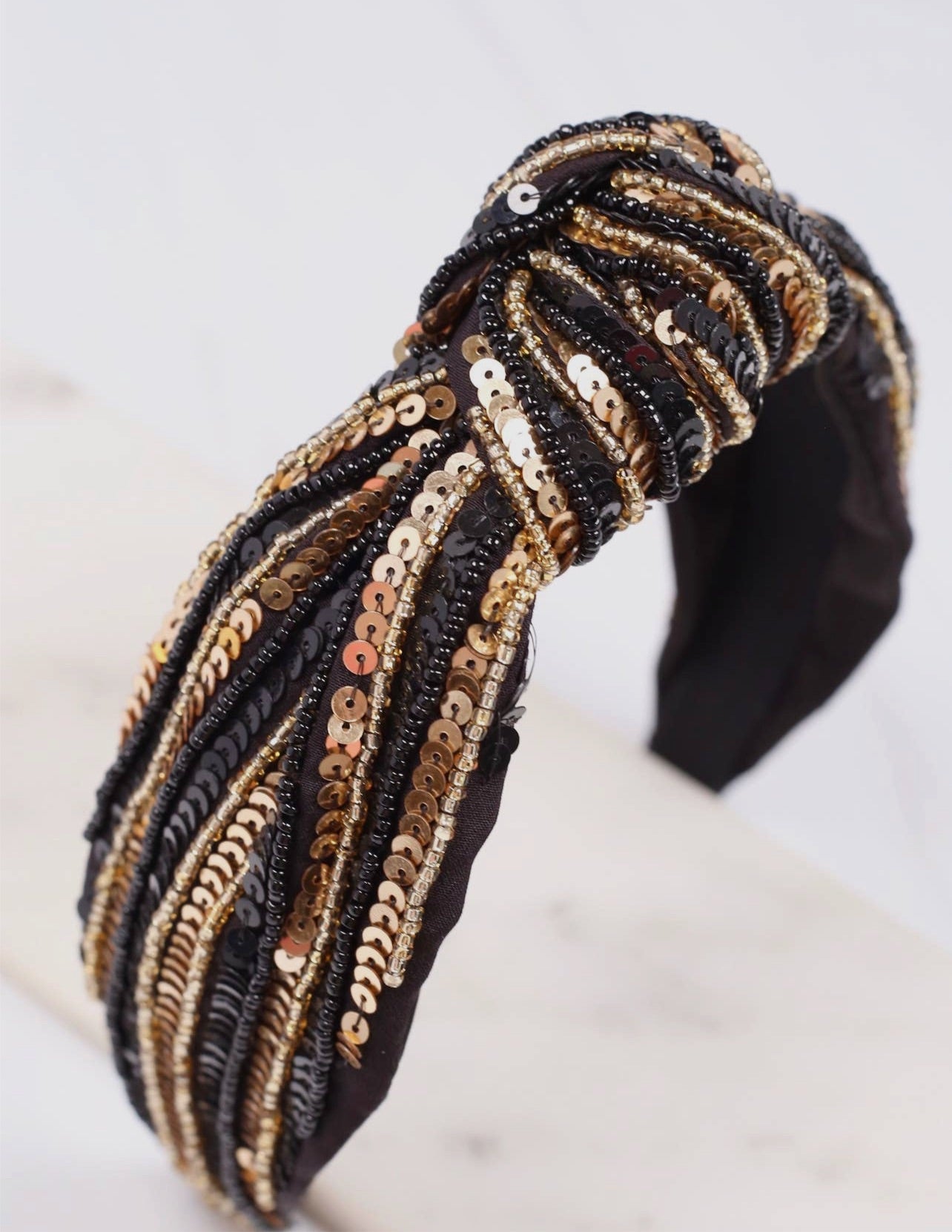 Black and Gold Sequin Striped Headband on