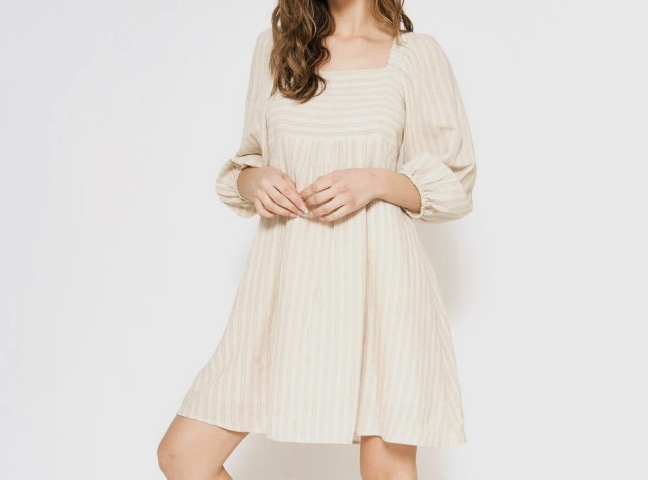 Striped Oatmeal Smocked Midi Dress