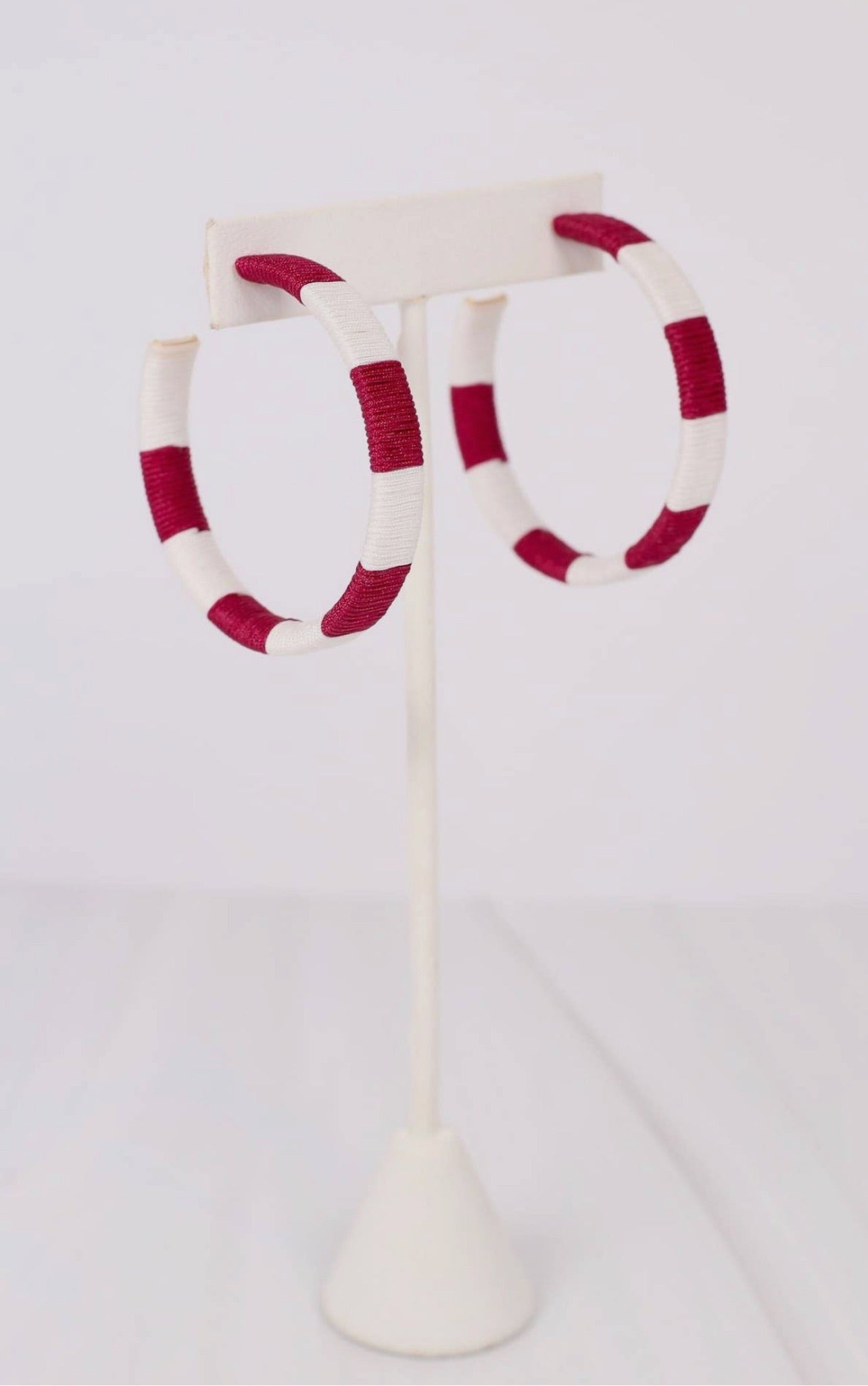 Thread Wrapped Maroon Hoop Earrings