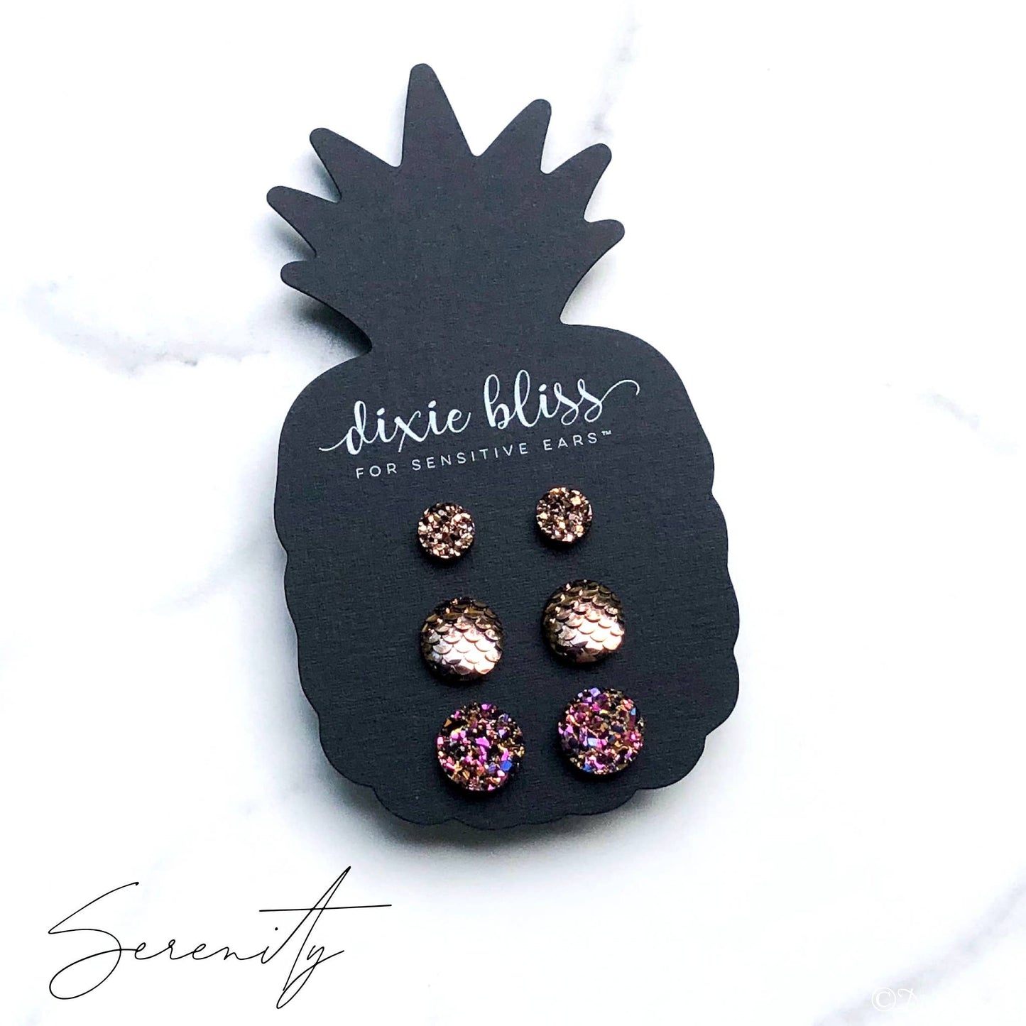 Gold Druzy and Royal Rose Mermaid Studs- Set of 3