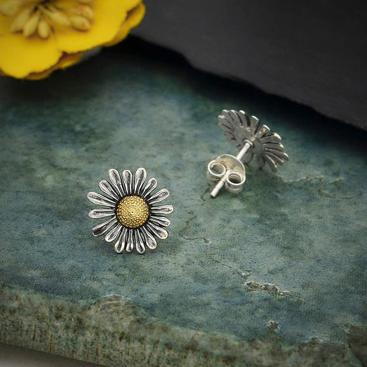 Mixed Metal Daisy Post Earrings