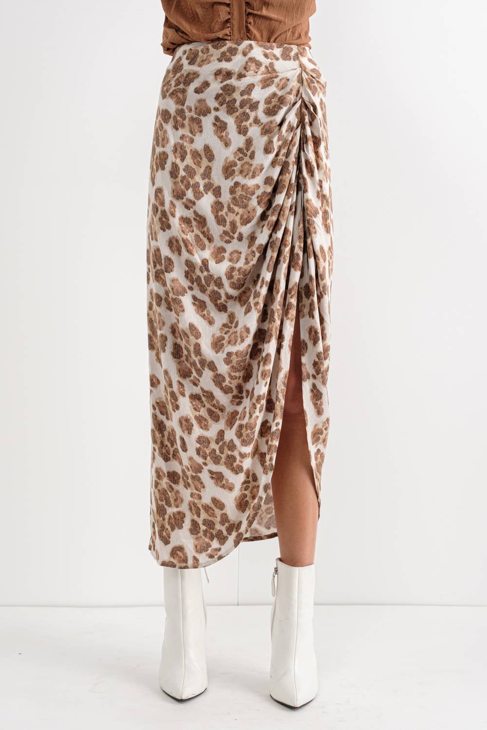 Leopard Drape Pleated Skirt