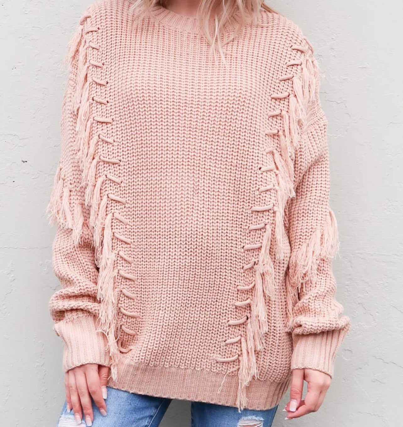 Tied String and Tassel Sweater- Dusty Rose