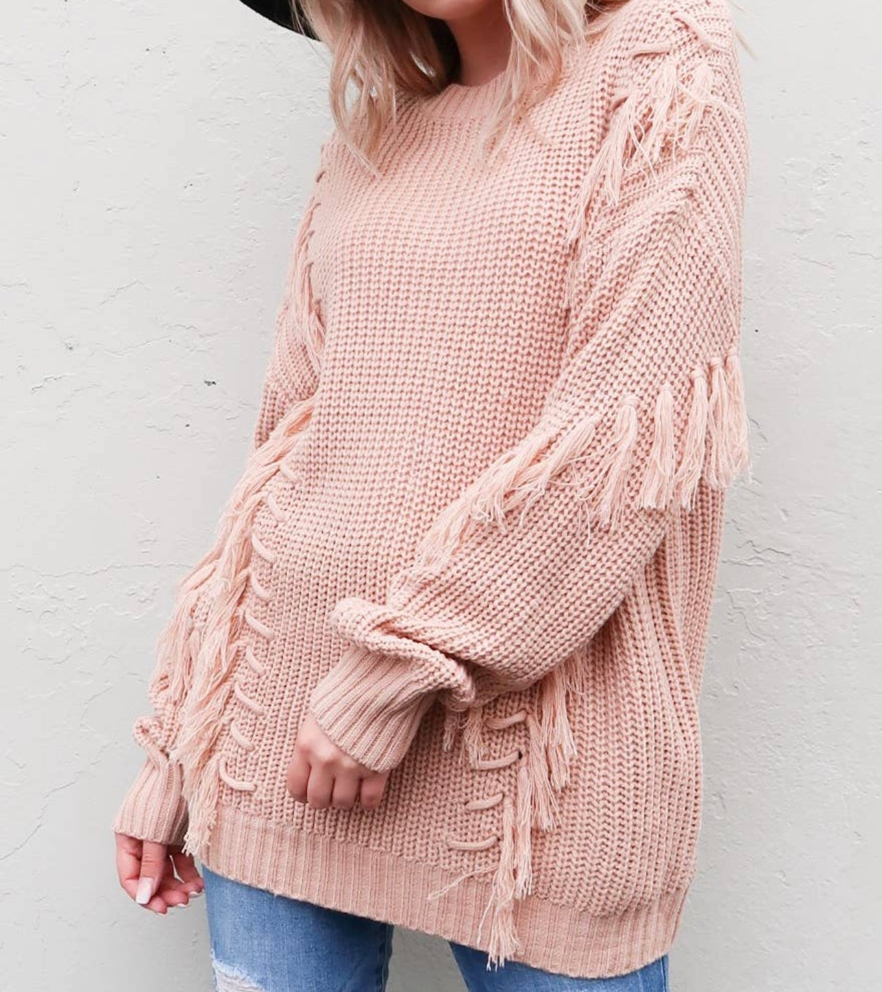 Dusty Rose Tied String Tassel Sweater - Stylish and Cozy Women's Knitwear