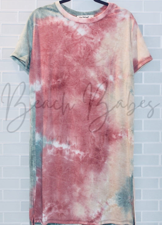 Oversized Slit Tee Dress - Tie Dye