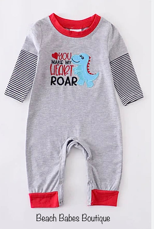 Grey Dinosaur Heart Romper