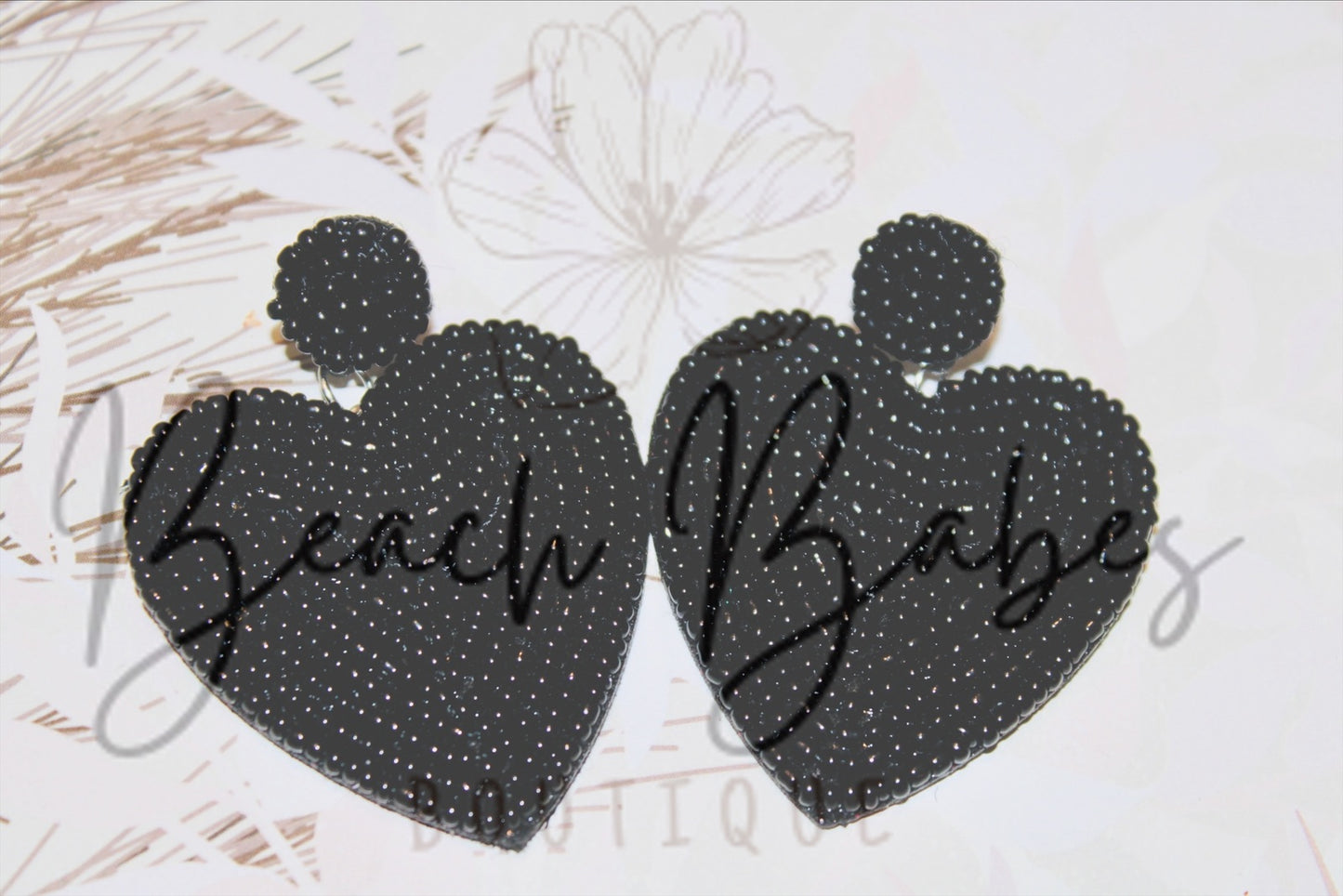 Black Beaded Heart Earrings