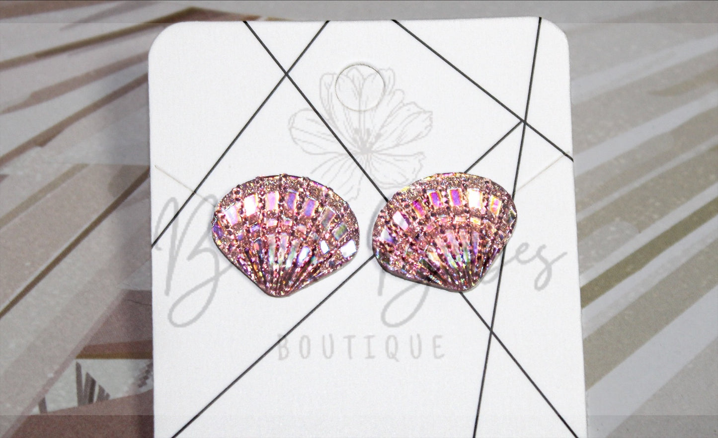 Iridescent Pink Seashell Studs