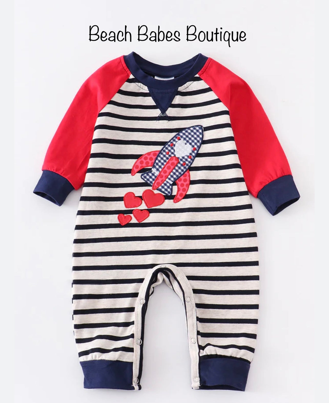 Striped Rocket Heart Boy Romper