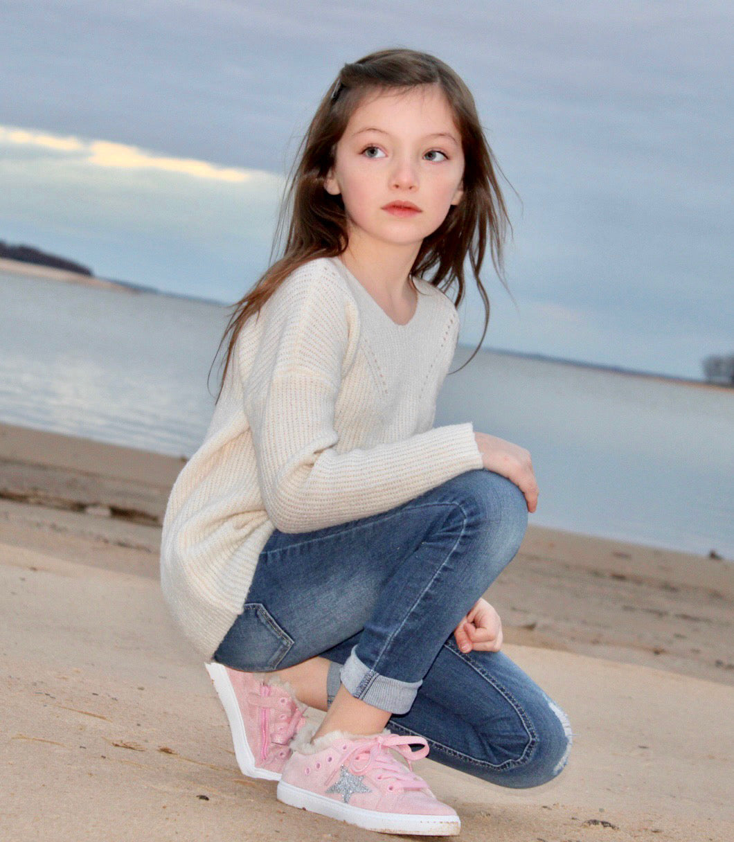 Kids Pink & Silver Fur-Lined Star Sneakers - Cozy & Stylish